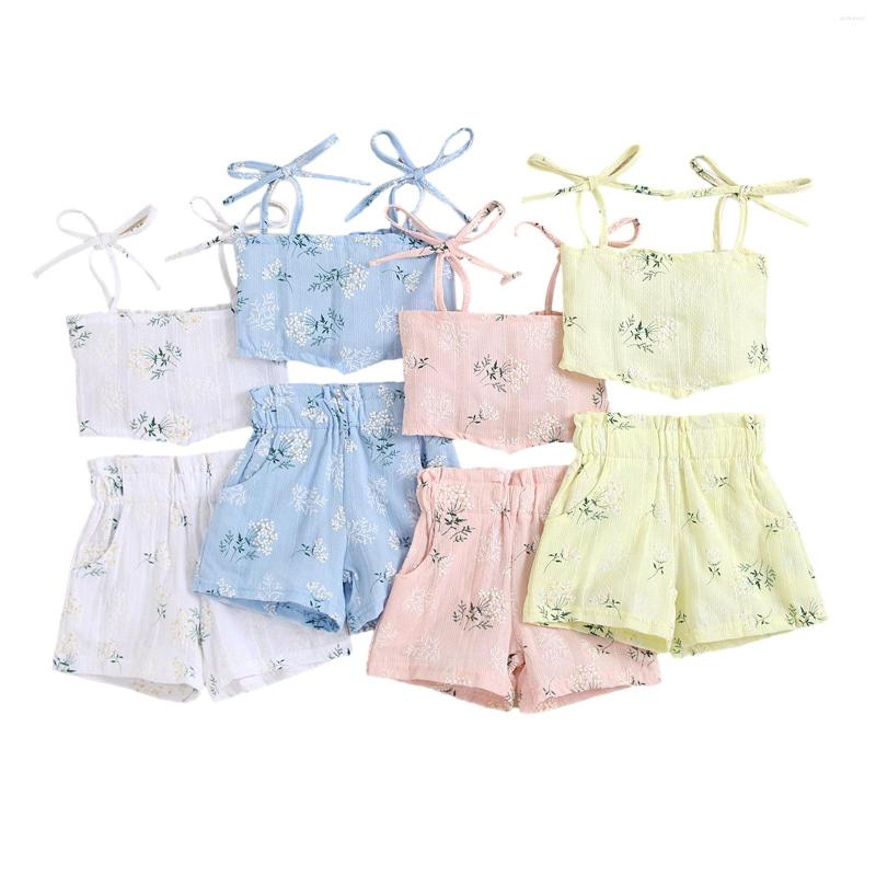 

Clothing Sets Fashion Baby Girls Floral Print Clothes Set Irregular Hem Sleeveless Cropped Tops Short Pants For Summer 6M-4T, Blue