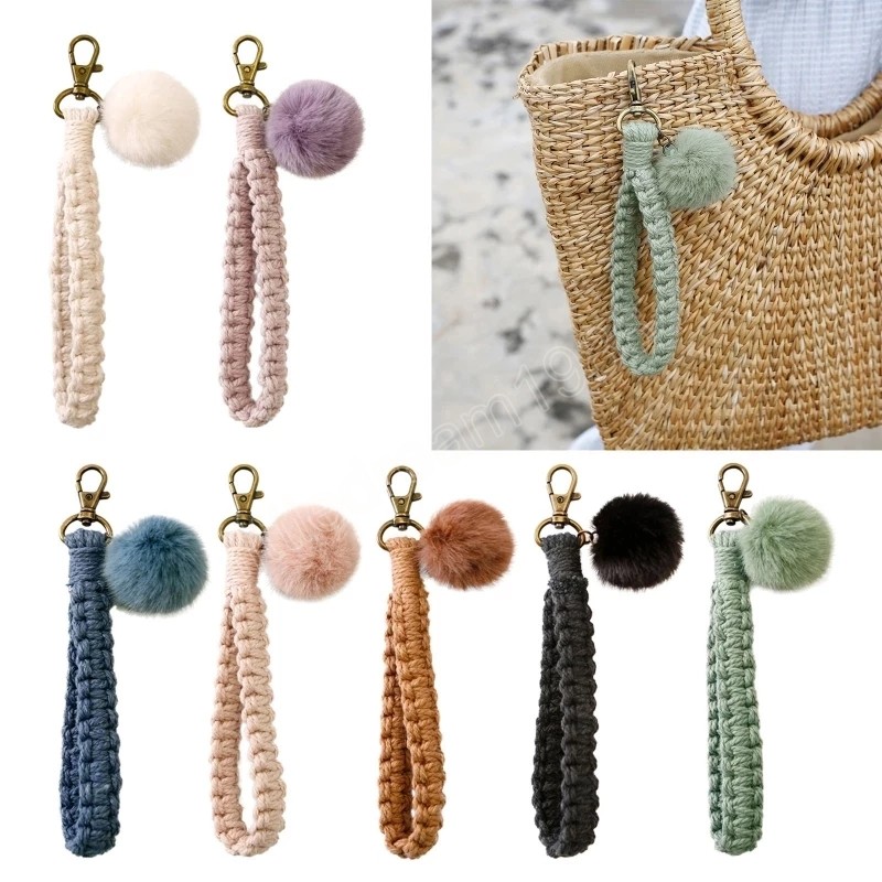 

Bohemia Macrame Braided Wristlet Ball Keychain Trinket Car Key Bag Purse Phone Pendant Lanyard Rope Strap Party Gift Decor