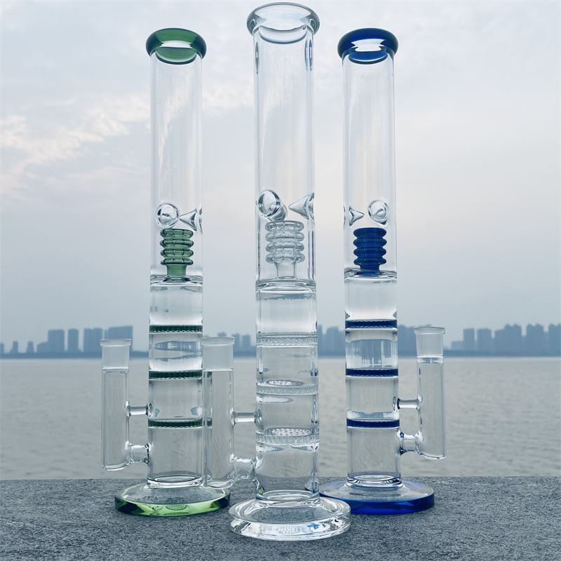 

45cm tall big water bongs recycler HOOKAHS oil rigs dab bubbler triple honeycomb perc smoking glass pipes bowl ash catcher 18.8mm
