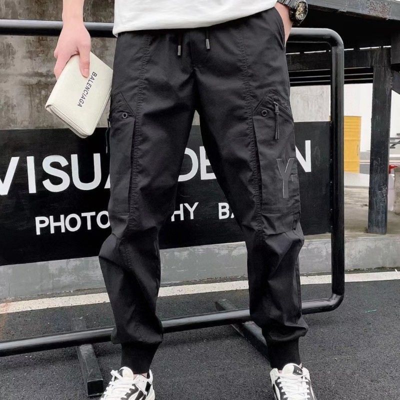

Men Cargo Pants Overalls Y3 Black Sports Casual Slim Trousers Nylon with Pocket