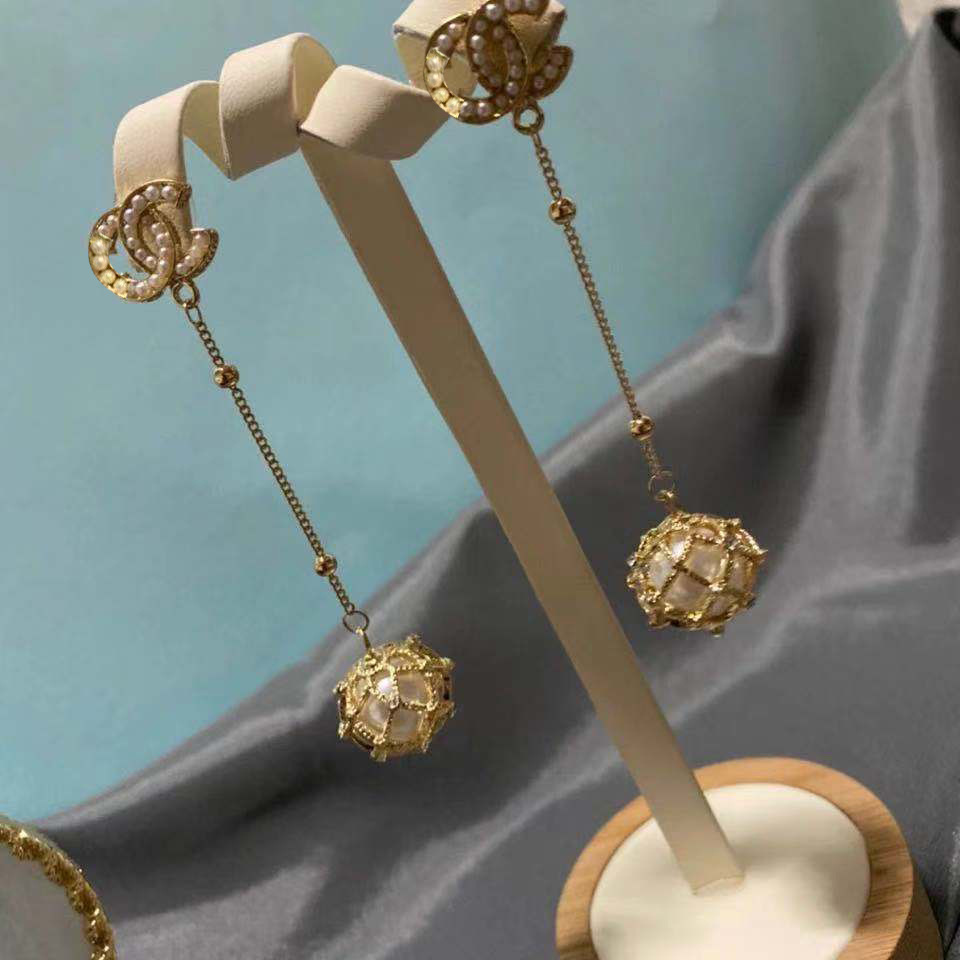 

8Style Simple 18K Gold Plated 925 Silver Luxury Brand Designers Letters Stud Geometric Famous Women Round Crystal Rhinestone Pearl Earring Wedding Party Jewerlry