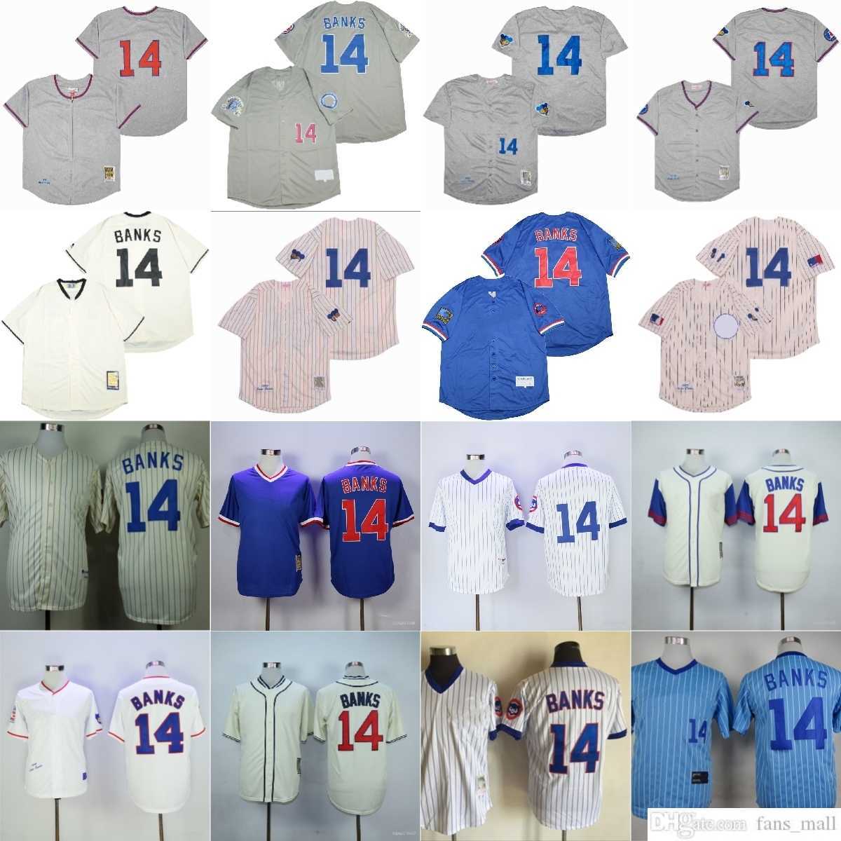 

Mitchell and Ness Vintage Baseball 14 Ernie Banks Jerseys NCAA 1968 1969 Grey White Blue Pullover All Stitched Breathable For Sport Fans Cool Base Jersey, Mitchellness (with team name)