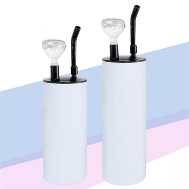 

US Warehouse 15oz 22oz Sublimation Straight Hookah Tumbler Stainless Steel Smoking Cups With Lid & Straw DIY Portable Travel Water Bottle B6, White