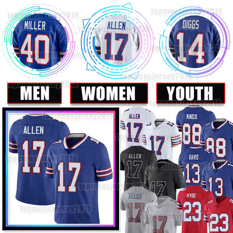

17 Josh Allen Jersey Stefon Diggs Football Gabriel Davis Von Miller Buffalos Dawson Knox Tre'Davious White Micah Hyde Matt Milano Billes Isaiah McKenzie Bruce Smith, Youth jersey(be)