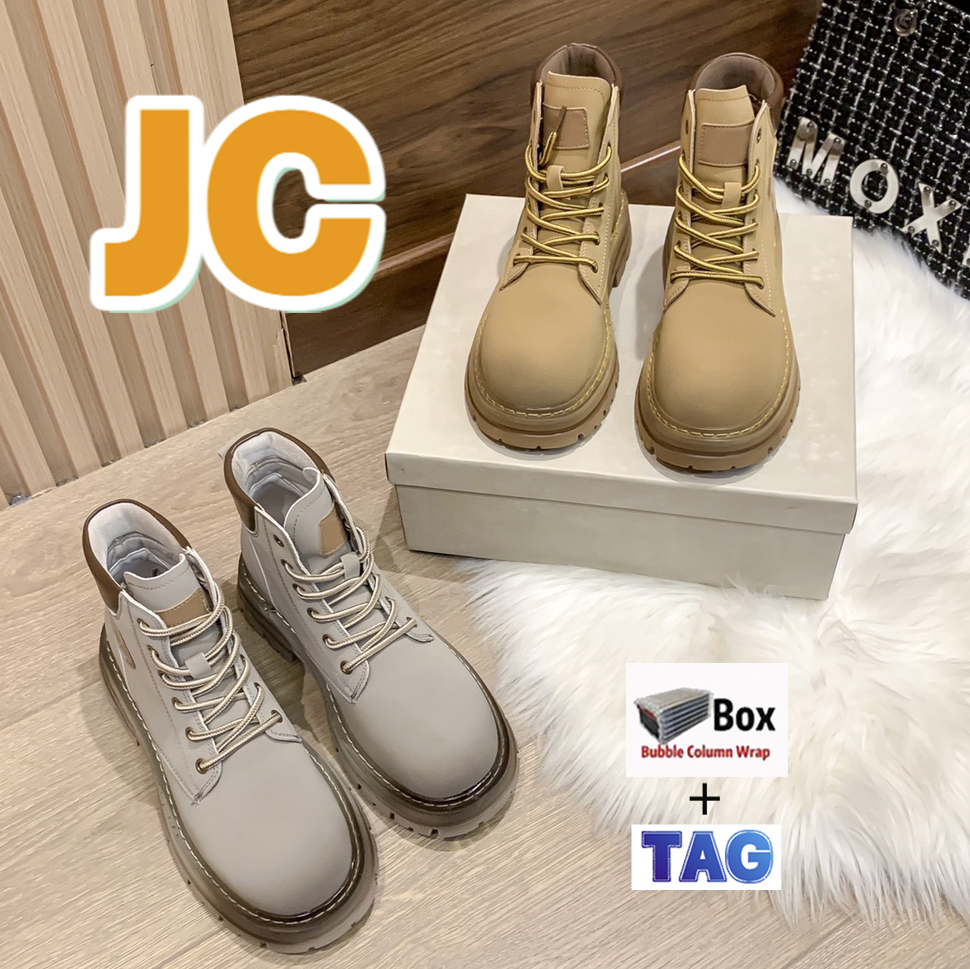 

Designer JC Ankle Boots Normancho Lace-up Leather Booties with box Grey Yellow London woman Anti-slip platform Half Bootes chunky heel Thick Bottom women shoes, 03