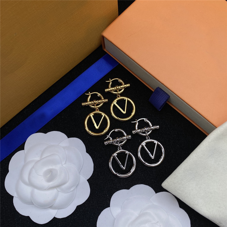 

New Personality Letter Charm Eardrops Women Round Studs Designer Golden Silver Earrings With Box