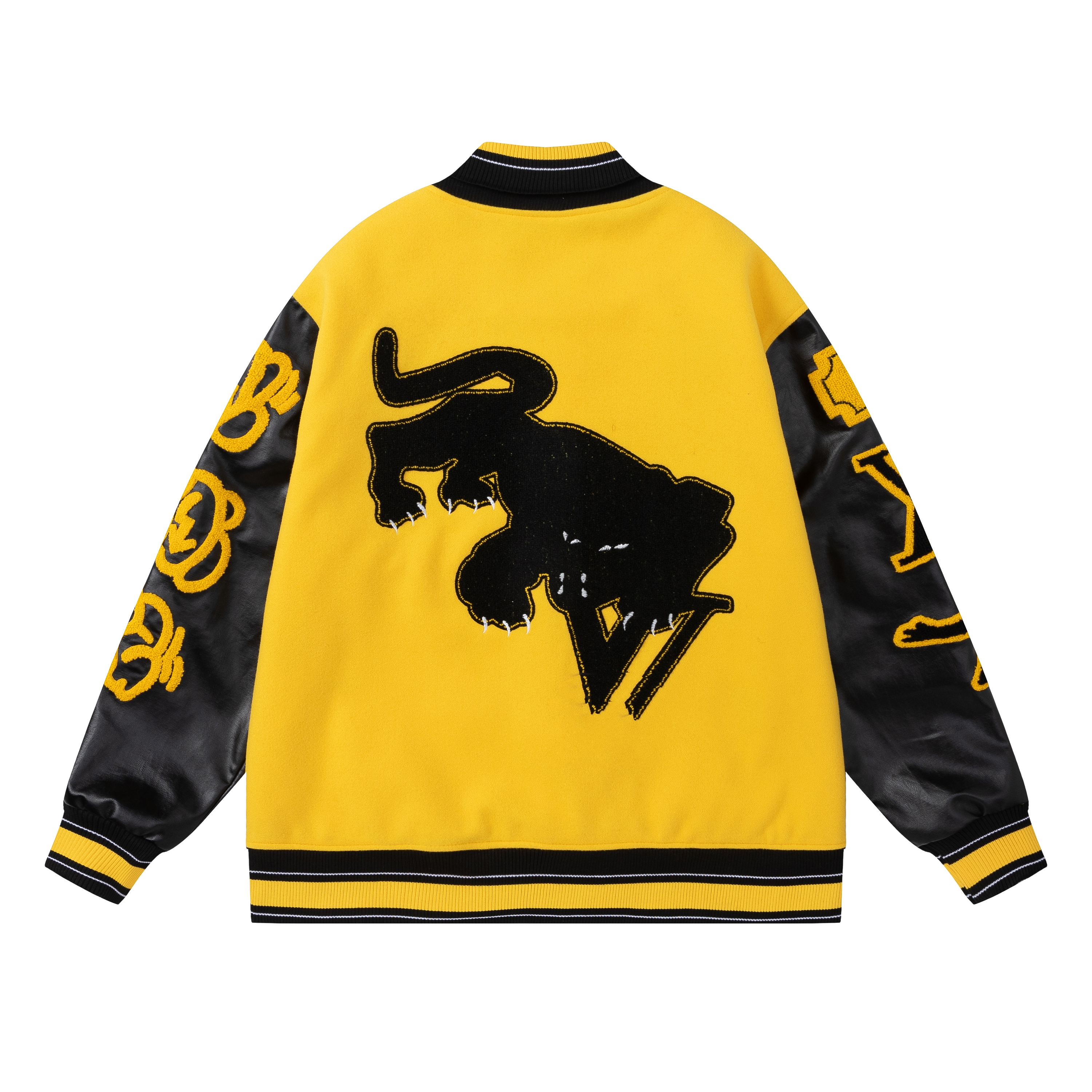 

Dress Shoe 2022 Embroidered Leopard Baseball Jersey Men's and Women's Fashion Trend Loose Jacket Jacket Patchwork Leather Sleeve Lizhi Thread L65gf