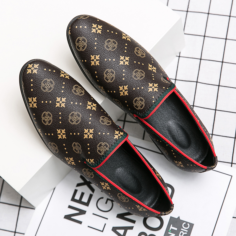 Modes de mode Men Chaussures Personnalit￩ Printing PU Round Toe Slip-On Business Business Casual Wedding Party Daily AD223