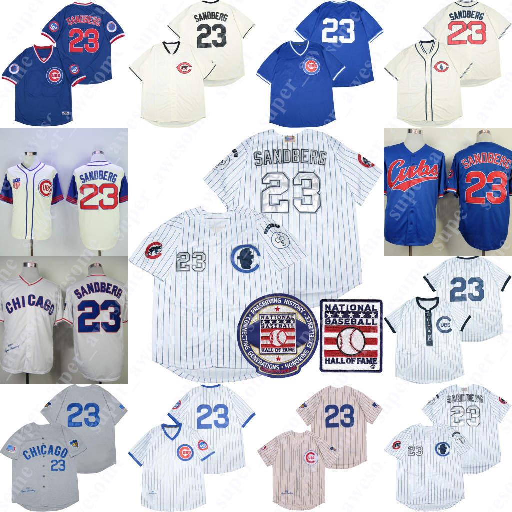 

NEW College Baseball Wears baseball 23 Ryne Sandberg Jersey Baseball Hall Of Fame Jerseys 1942 1969 1994 White Blue Gray, Blue mesh