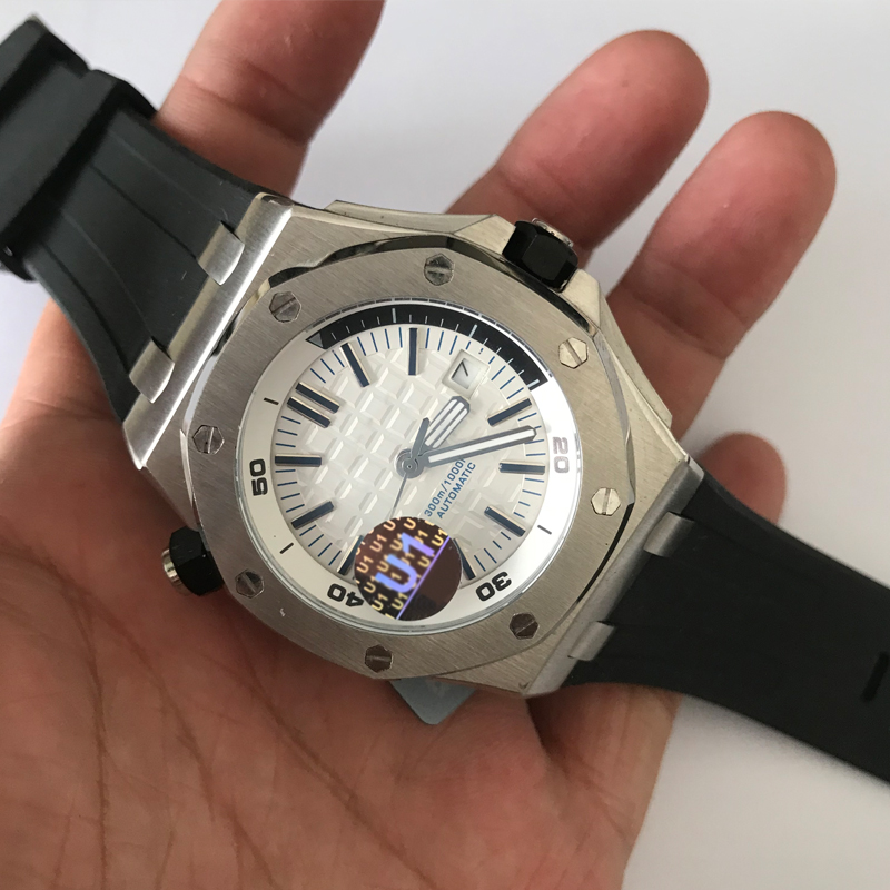 

Mens royal watch aaa watches Silver Case white dial Automatic mechanical luxury men sapphire glass Luminous stainless steel U1 wristwatches glass open back