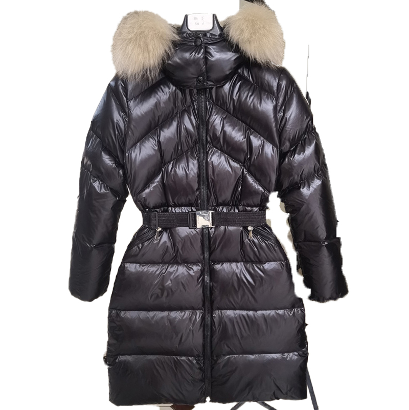 

Maya designer Women's Down & Parkas mid-length over-the-knee hooded large fox detachable fur collar waist slim fit embroidered badge thick winter warm coat, Supplement (not shipped separately)