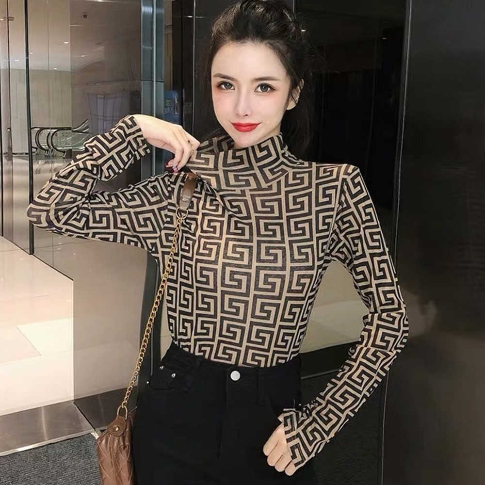 Women's T-Shirt Autumn new fashion half high collar with slim large size top high elastic foreign style long sleeve bottomed blouse L260609