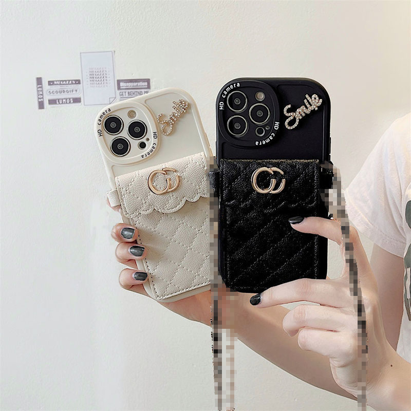 

Mobile Phone Cases With Card Bag Wallet Designer Phonecase Crossbody Chain Rhinestone Case Cover Shell For IPhone 14 Pro Max 13P 12 11 XR, White