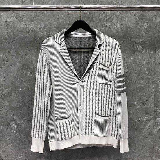 

New 2022 Fashion Tb Thom Brand Sweaters Men Women Slim Cardigans Clothing Patchwork Striped Wool Thick Autumn Winter Casual Coat, Gray