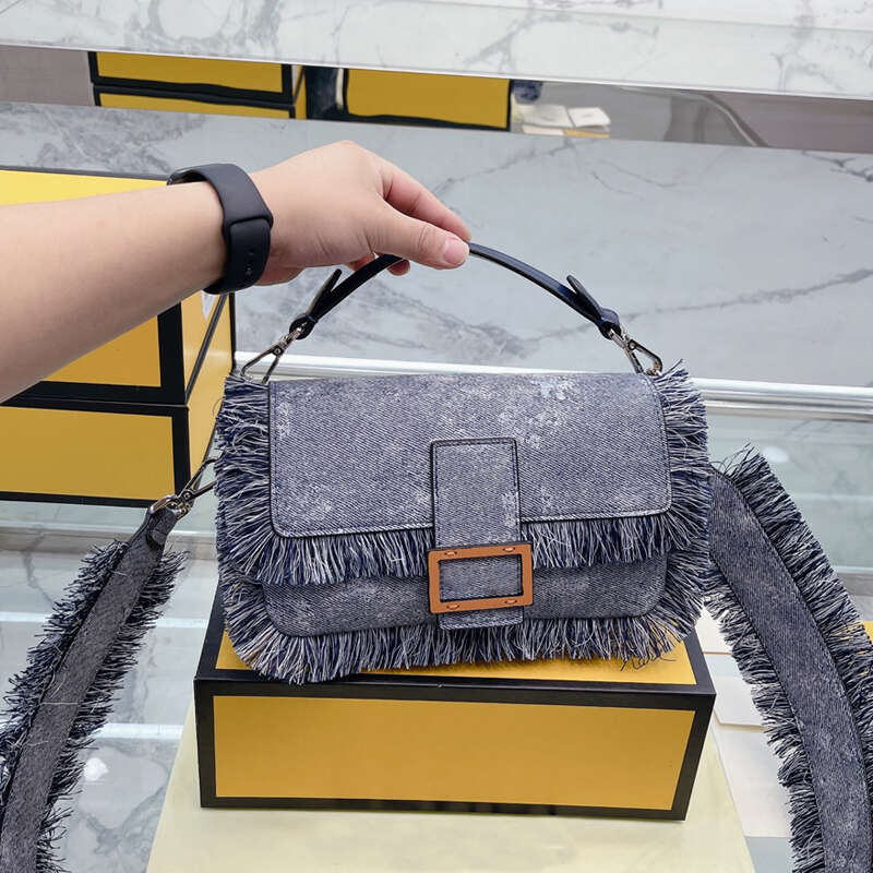 

Evening Bags Tassel Baguette Bag Tote Shoulder Bags Denim Handbag Women Crossbody Purse Letter Hasp Flap Cell Phone Pocket Zipper Wallet Cross Body Clutch Pouch