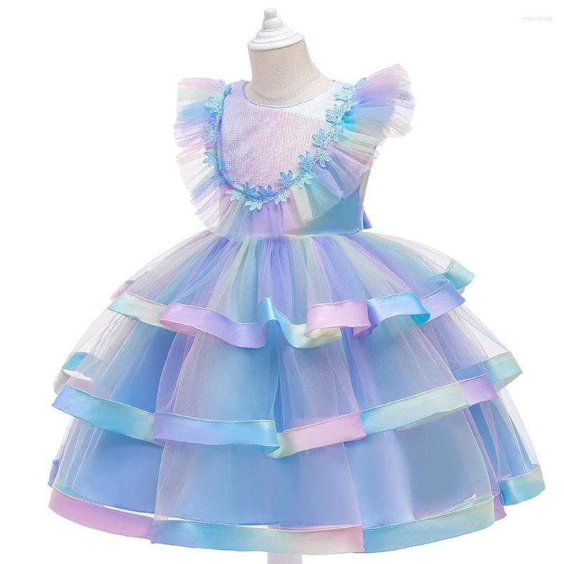 

Girl Dresses Summer Dress For 4-10 Years Girls Kids Birthday Party Princess Blue Ballgown Children Flower Gown Costume Clothes, L5262-blue