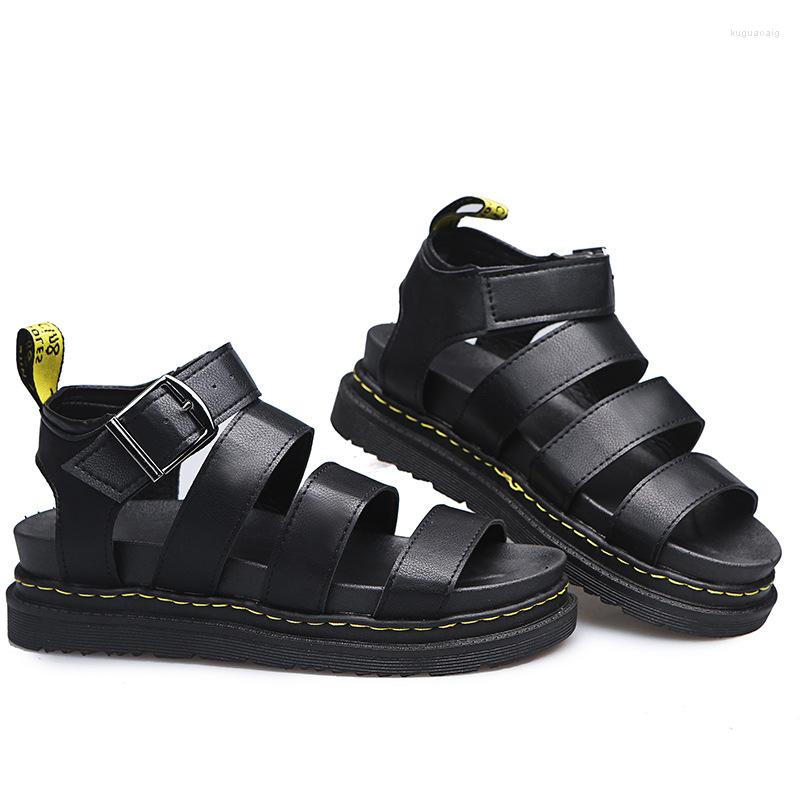 

Sandals Womens Leather Gladiator Platform Open Toe Shoes Buckle Strap Summer Casual Beach Walking Flat, Black