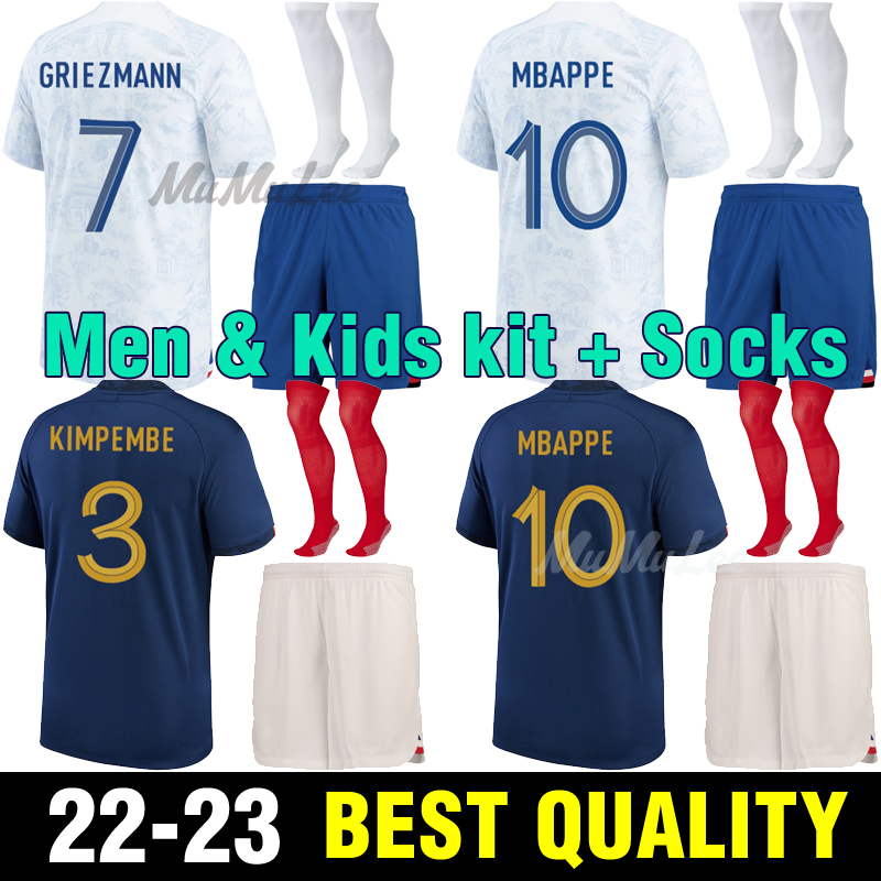 

Maillots de football 2022 World Cup Soccer Jersey French BENZEMA Football shirts MBAPPE GRIEZMANN POGBA kante maillot foot kit MEN kids sets