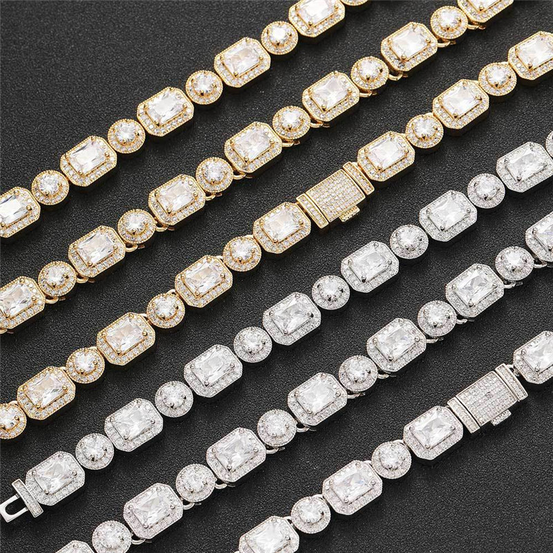 

10mm 16-24inch Gold Plated Bling CZ Tennis Chain Necklace 7/8/9inch Bracelet Links Jewelry for Men Women Fashion Jewelry
