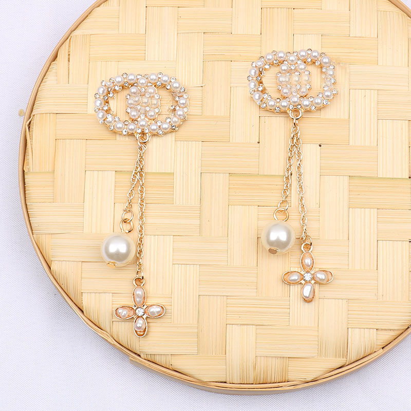 

18K Gold Plated Flower Tassel Designer Letters Stud Long Earring Dangle Crystal Geometric Luxury Brand Women Rhinestone Pearl Wedding Party Jewerlry Accessories