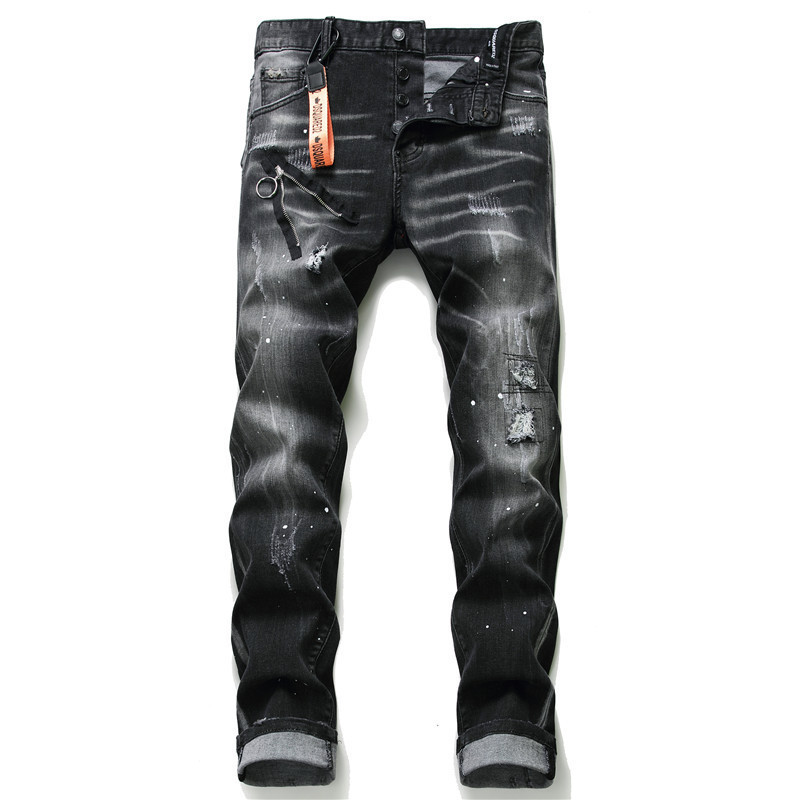 Marque Hommes Designer Jeans En Détresse Ripped Biker Slim Fit Luxe Denim Pour Hommes Mode Mans Pantalon Noir pour hommes pantalon