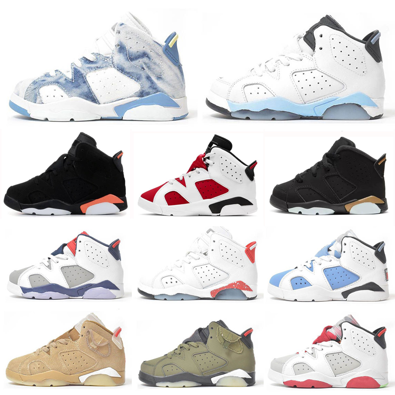 

Jumpman 6 6s Kids Basketball Shoes British Khaki Cactus Jack Hare Red Oreo Sport Blue Tinker UNC Washed Denim Boys Girls Retro Sneakers Fashion Trainers Size 26-37.5, As photo 3