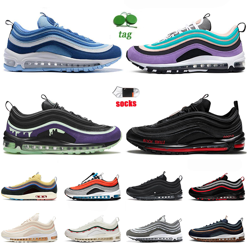 

With Socks Running Shoes Mens Womens Satan x Jesus Sneakers Sean Wotherspoon Silver Bullet Slime Halloween South Beach Black White OG Reflective Sneakers, C22 white black 40-45