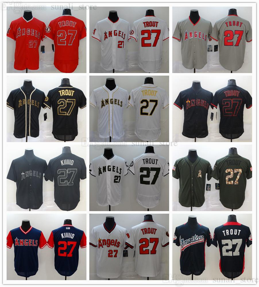 

baseball Stitched Men Women Kids 27 Mike Trout Baseball Jerseys KIIIIID Red White Grey Camo Black Gold Wholesale Lady Youth Sports Shirts Se