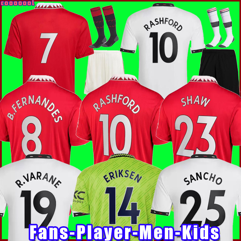 

Fans Player 22 23 SANCHO soccer jerseys BRUNO FERNANDES RASHFORD football shirt 2022 2023 men kids kit MANS MARTINEZ MALACIA ERIKSEN CASEMIRO ANTONY MANCHESTERS, 22/23 home men + patch