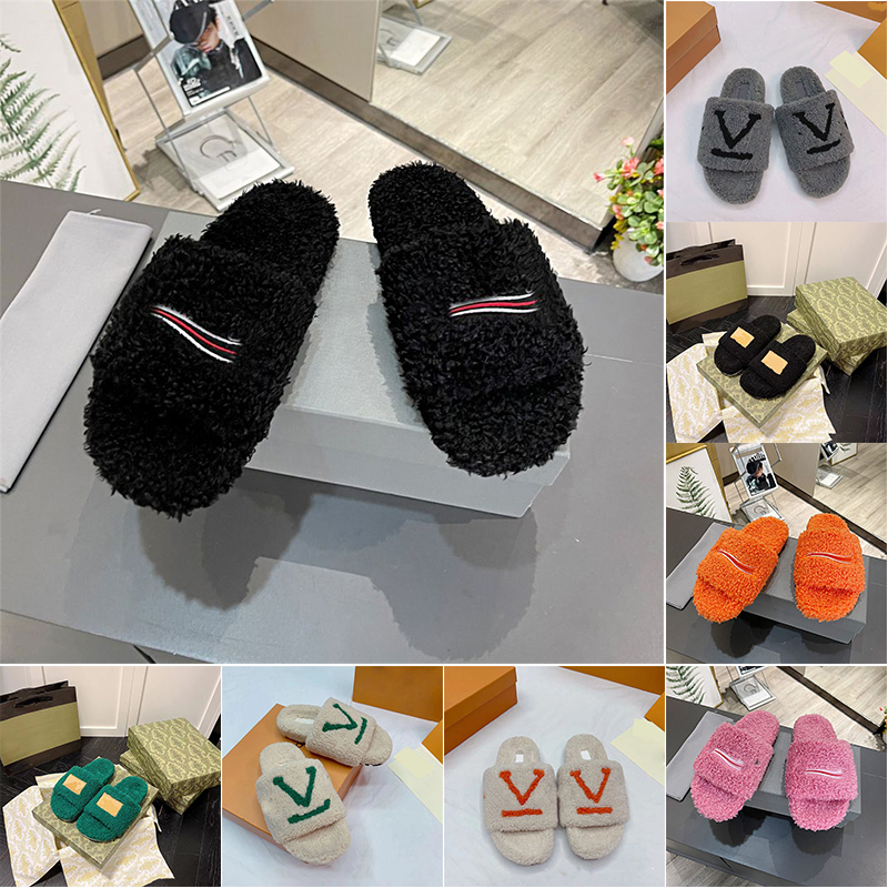 

Autumn Winter Fluffy Fur Sandals Womens Balencia Slippers Paris Fend Luxury Designer Wool Slides Fashion Letters Flat Mules Warm Plush Shoes EUR 42 With Dust Bag, Item (25)