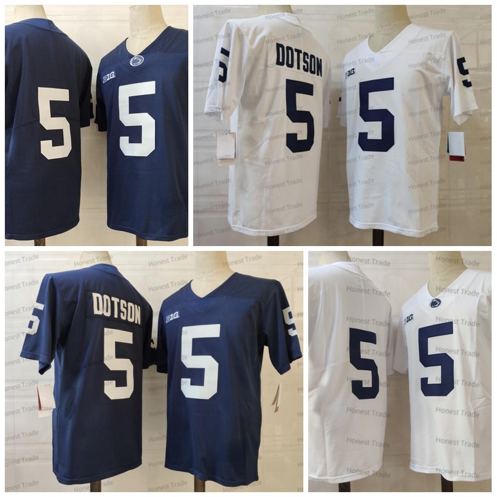

American College Football Wear NCAA Football Jersey Penn State Nittany 5 Dotson White Navy Blue No Name College Stitcehd Jerseys Men Outdoors Wears, Men jersey;no name