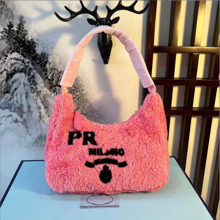 

2022 Luxury Female Fluffy Fur Shoulder Bags Small Soft Tote Women Cute Bag Shopper Ladies Underarm Winter Handbag, Yellow
