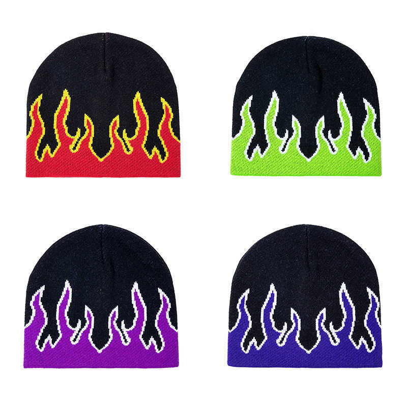 

Beanie New Hot Fashion BrandAutumn Winter Unisex Fire Design Street Dance Trend Hip Hop Knitted Soft Wear Warm Man Bonnet Beanie Hat Y2209, Red