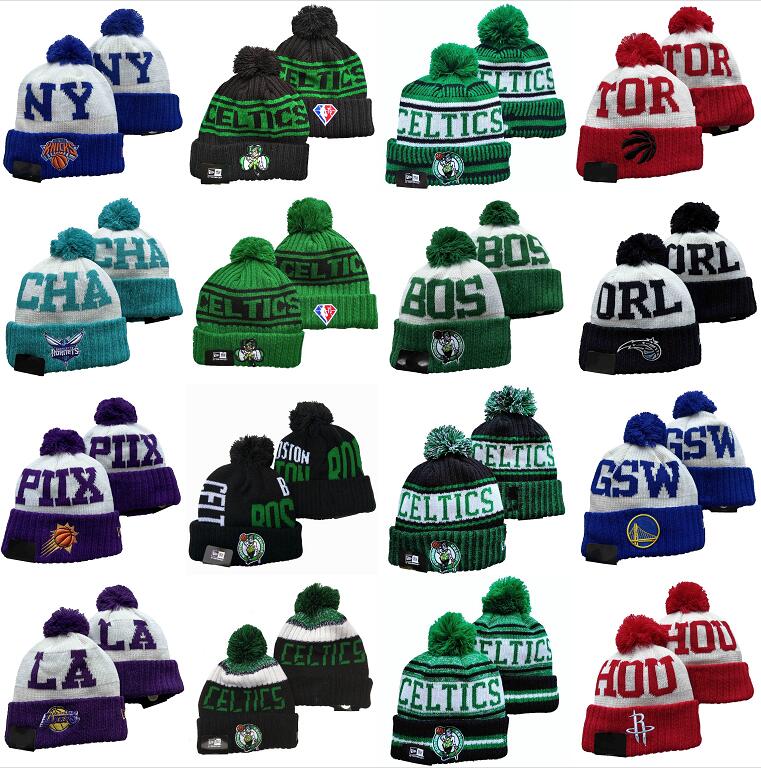 

2022 Men's Basketball Green Color Knitted Beanie Cap Sport BOS. Striped Sideline Cuffed Pom Beanie Hats Men Women Bonnet Beanies Skull Hat 17 Colors niaho