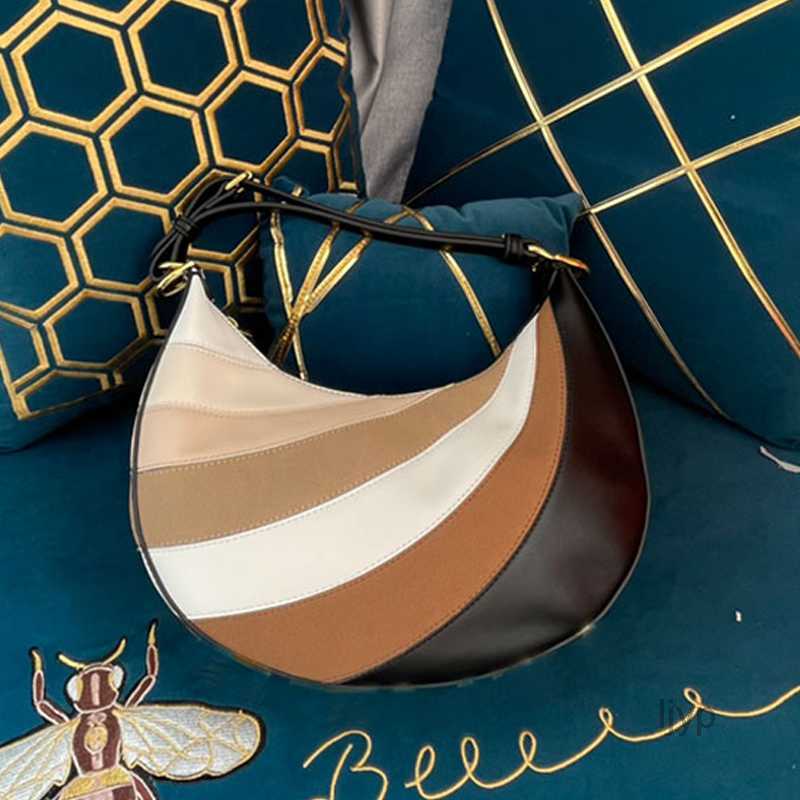 

Evening Bags Classic Axillary Tote Bag Cross Body Bags Shoulder Handbag Women Half Moon Purse Wallet Golden Metal Letter Rainbow Stripe Zipper Closure Hardware