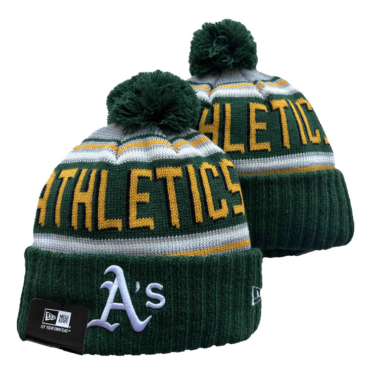 

2022 NEW Men's AS Green Color Knitted Cuffed Pom Beanie Hats Striped Sideline Wool Warm Baseball Beanie Cap For Christmas Beanies Skull Hat