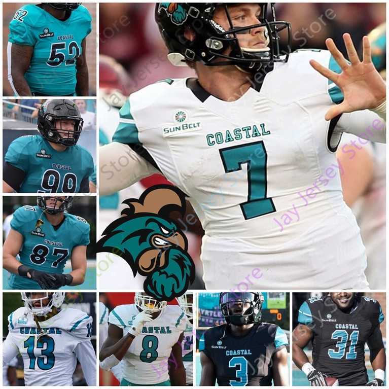 

Nik1 Coastal Carolina Chanticleers Football Jersey NCAA College Grayson McCall CJ Marable Jaivon Heiligh Isaiah Likely Silas Kelly C.J. Brewer, Green