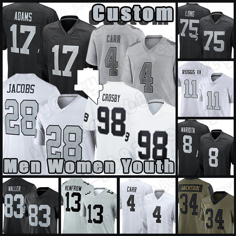 

98 Maxx Crosby Davante Adams Josh Jacobs Football Jersey Darren Waller Chandler Jones Derek Carr Henry Ruggs III Las Vegas Raiders Nate Hobbs Hunter Renfrow Perryman, Custom youth+patch(t x z)