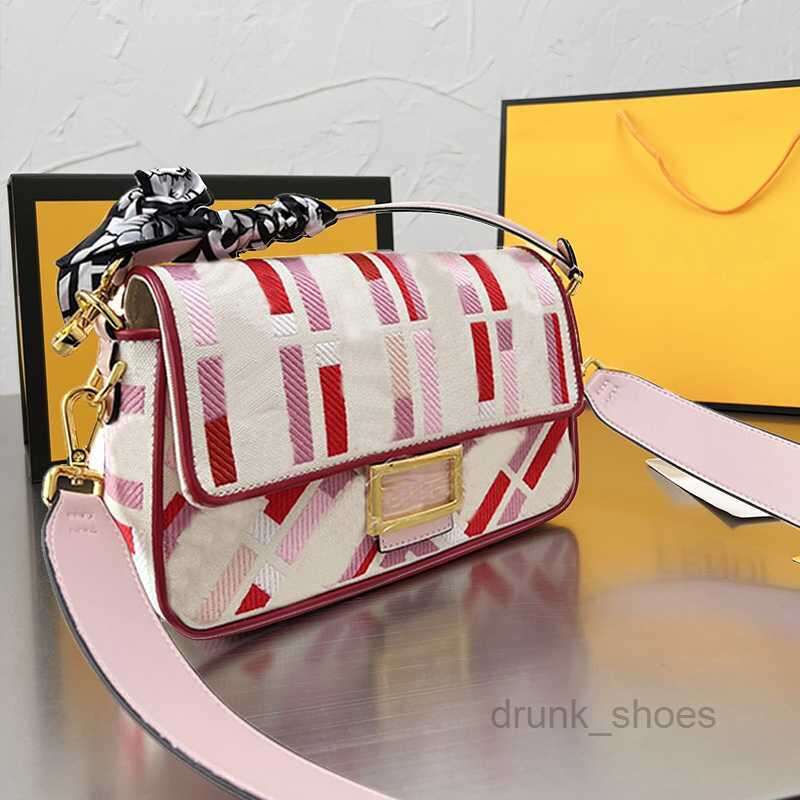 

Evening Bags Baguette Bag Tote Handbag Women Single Shoulder Cross Body Bags Classic Stripe Embroidery Letter Metal Hardware Removable Wide Shoulder Strap