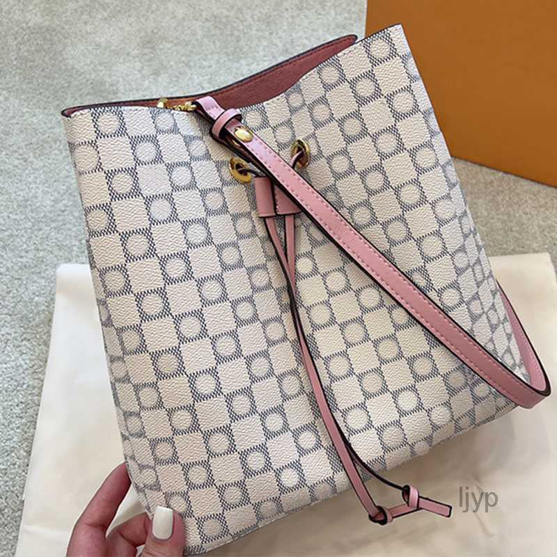 

Evening Bags Large Capacity Bucket Bag Handbags Women Checkerboard Shoulder Bags Shopping Tote Purse Drawstring String Removable Strap Interior Zipper Wallets, White