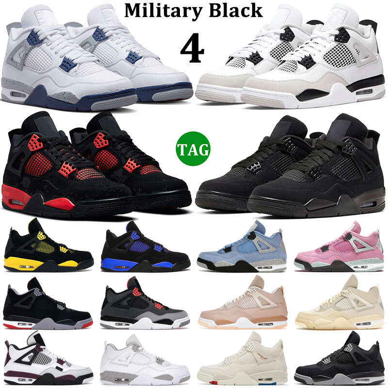 

4 Retro Men Basketball Shoes 4s Military Black Cat University Blue Red Thunder Lightning White Oreo Sail Midnight Navy Mens Women Trainers, 14