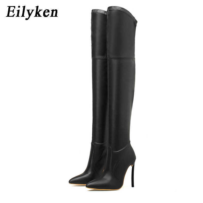 

Boots Eilyken 2022 New Sexy Over The Knee Boots High Quality Pu Leather Pointed Nose Stiletto Heels Women Shoes Nightclub Pumps J220923, Black