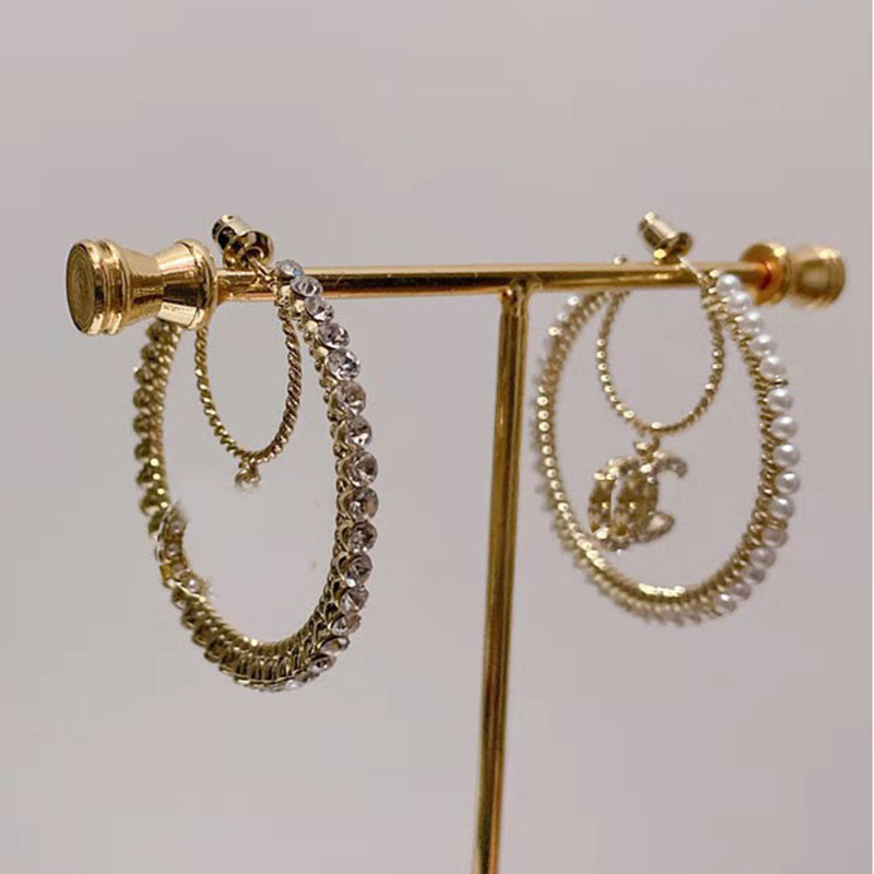 

Fashion Designer Gold Silver Stud Earrings for Women Fashion Brand Double Letter Geometric Big Annulus Earrings Inlay Crystal Rhinestone Eardrop Wedding Jewelry