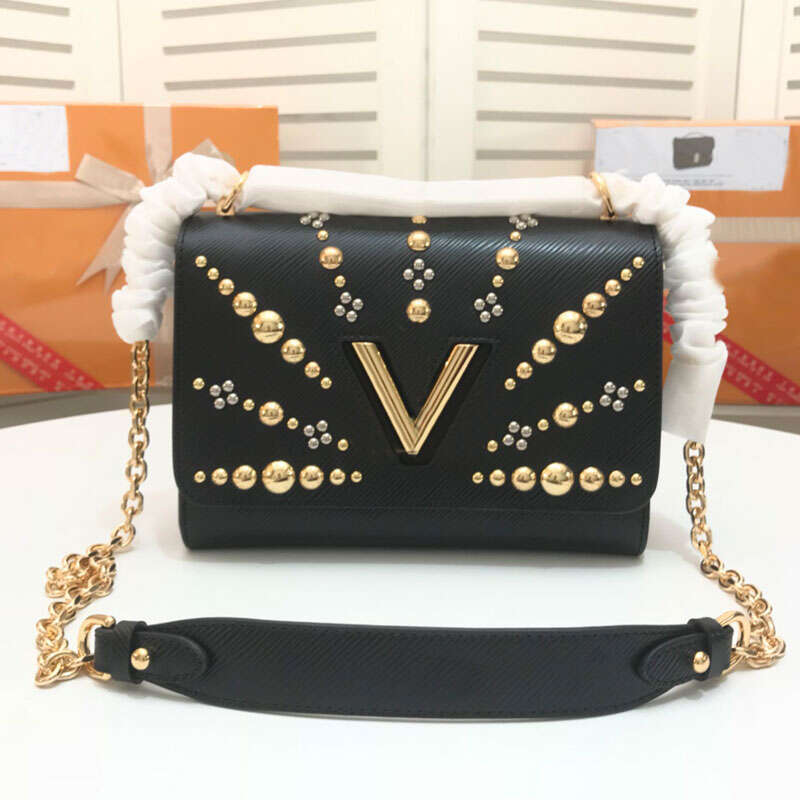 

Evening Bags top quality twist crossbody bag chain flap shoulder messenger bags genuine leather rivet inside letters women handbag purse Go