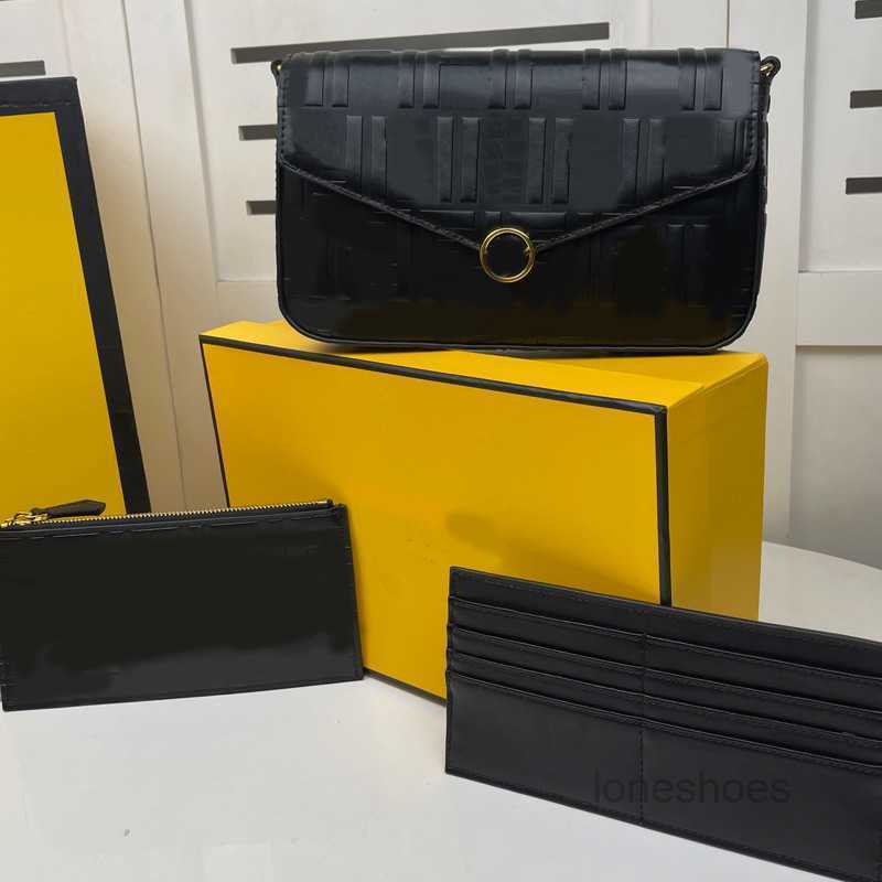 

Evening Bags Three Piece Wallet Crossbody Bag Embossing Clutch Bag Classic Card Bag Chain Shoulder Strap Handbag Ladies Flap Leather PouchM, Black