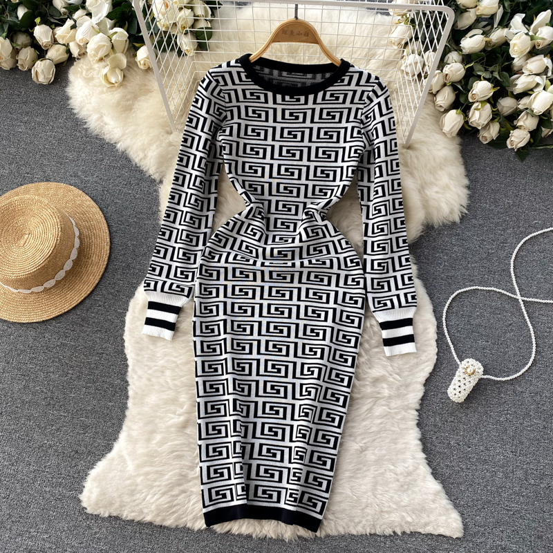 

Sexy Slim Bodycon Knitted Dress Runway Ladies Designer Autumn Winter Long Sleeve Mock Neck Holiday Prom Office Pencil Dresses Women Clothes Club Clothing, Gray