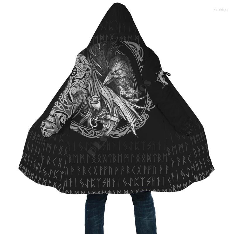 Men's Wool Men's & Blends Viking Style Cloak Norse Raven Tattoo 3D Printed Hoodie For Men Women Winter Fleece Wind Breaker Warm Hood