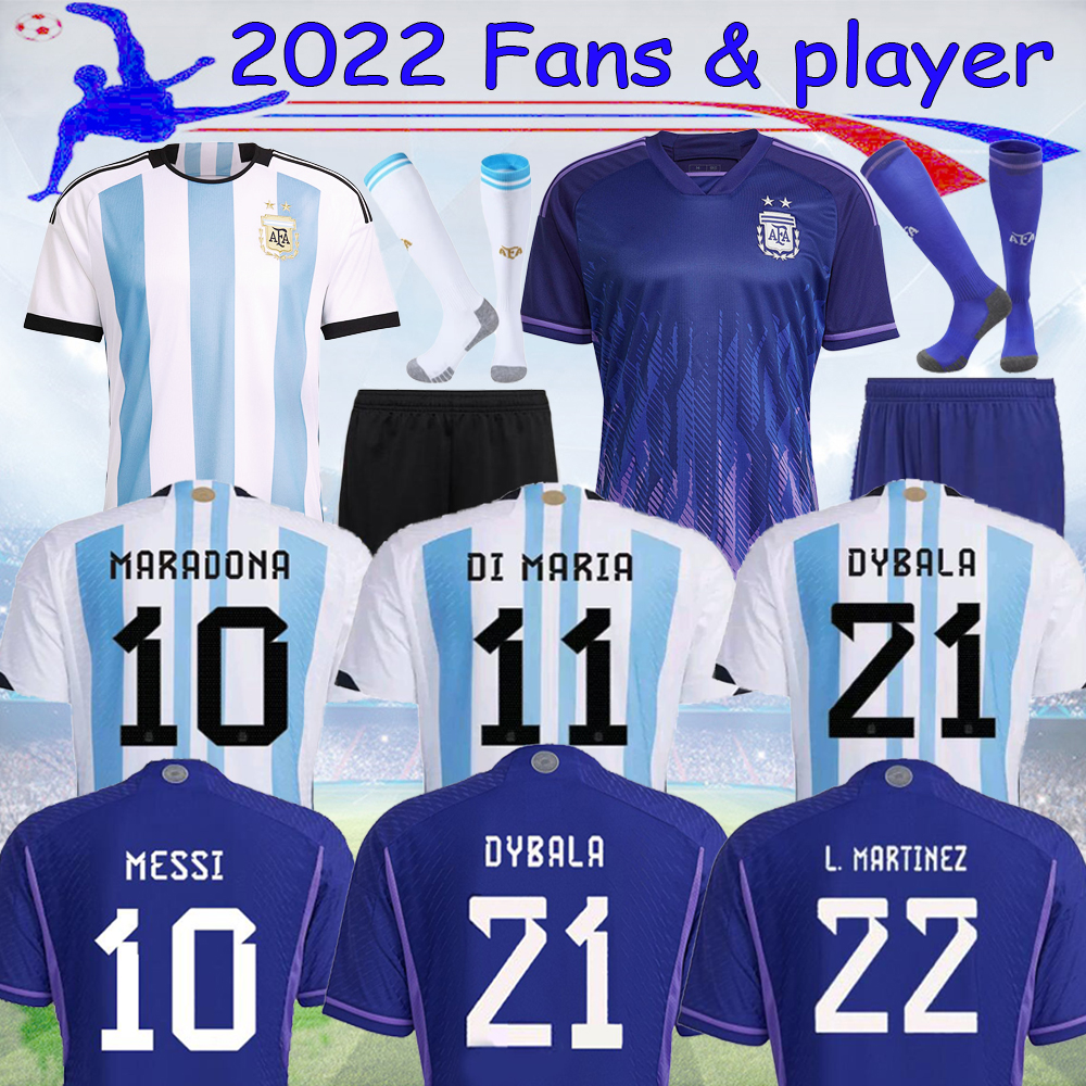 

16-4XL 2022 World Argentina Soccer Jerseys Cup Fans and player DYBALA LO CELSO DI MARIA #10 player MARADONA TAGLIAFICO football jersey MARTINEZ futboll kids kits, 21/22 away fans