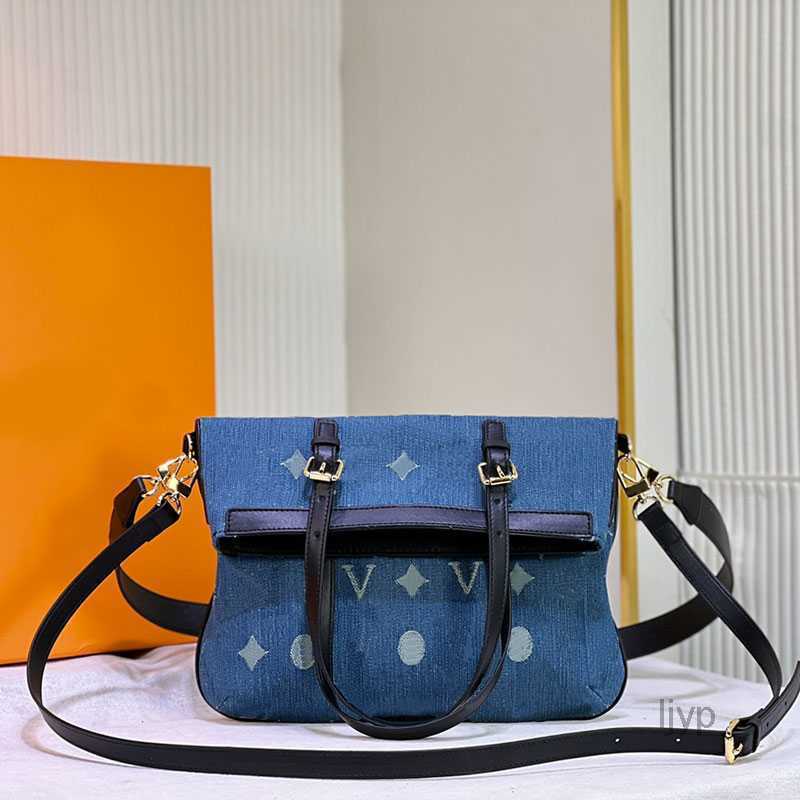 

Evening Bags Denim Handbag Shoulder Bag Women Tote Crossbody Bags Classic Letter Printing Foldable Clutch Pouch Strap Interior Zipper Pocket Wallet Purse