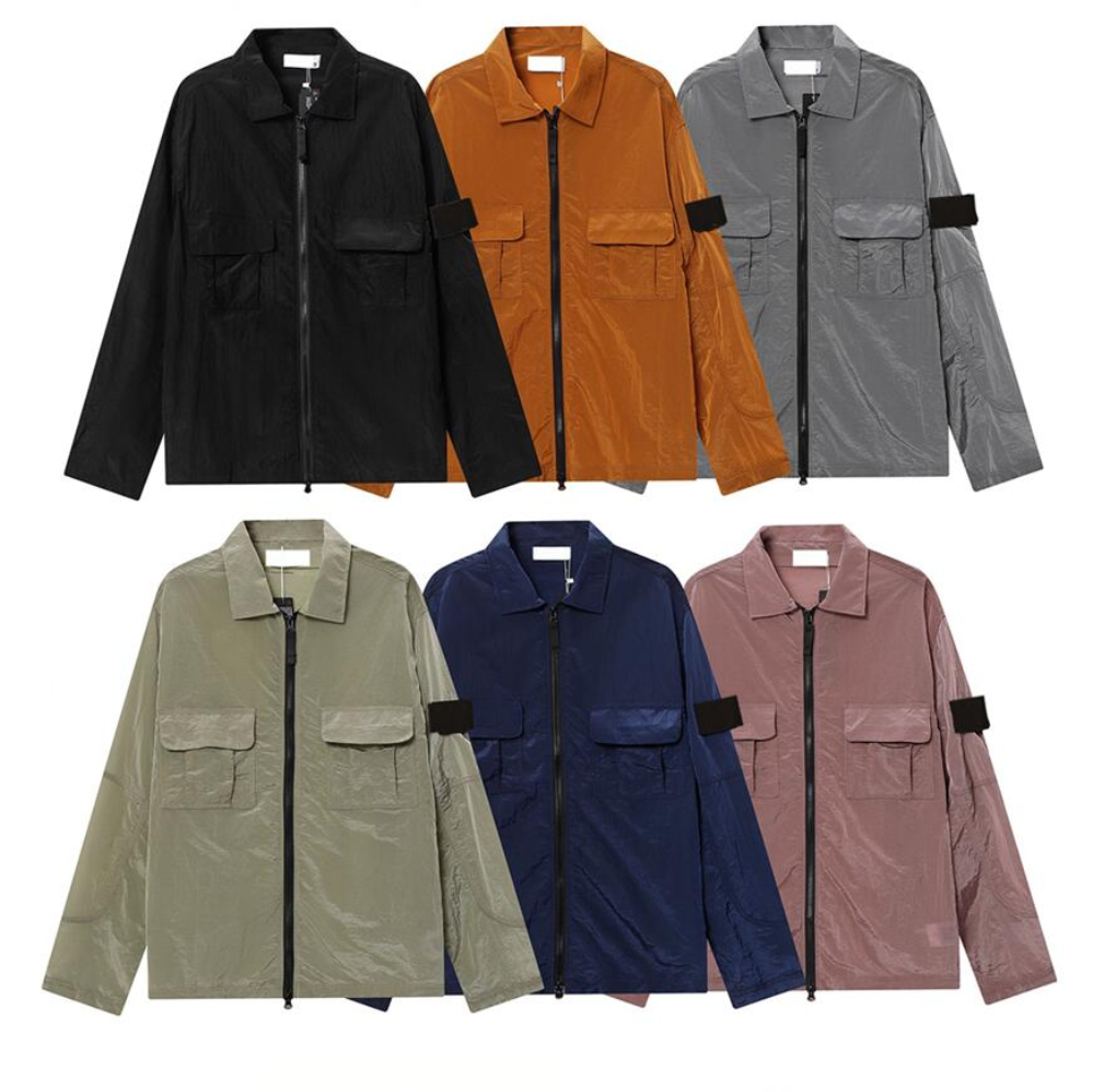 

jackets 23SS ISLAND Spring Compass Badge Sleeve Patched STONE Women Men Pocket Coat Streetwear Turn Down Collars Windbreaker coat 091608